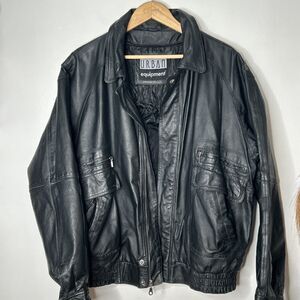 Leather Bomber Jacket XL Urban Equipment Black 1980’s Pit2Pit 27” Length 28”